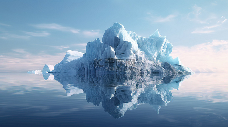 北冰洋与 3d 渲染的漂浮冰山