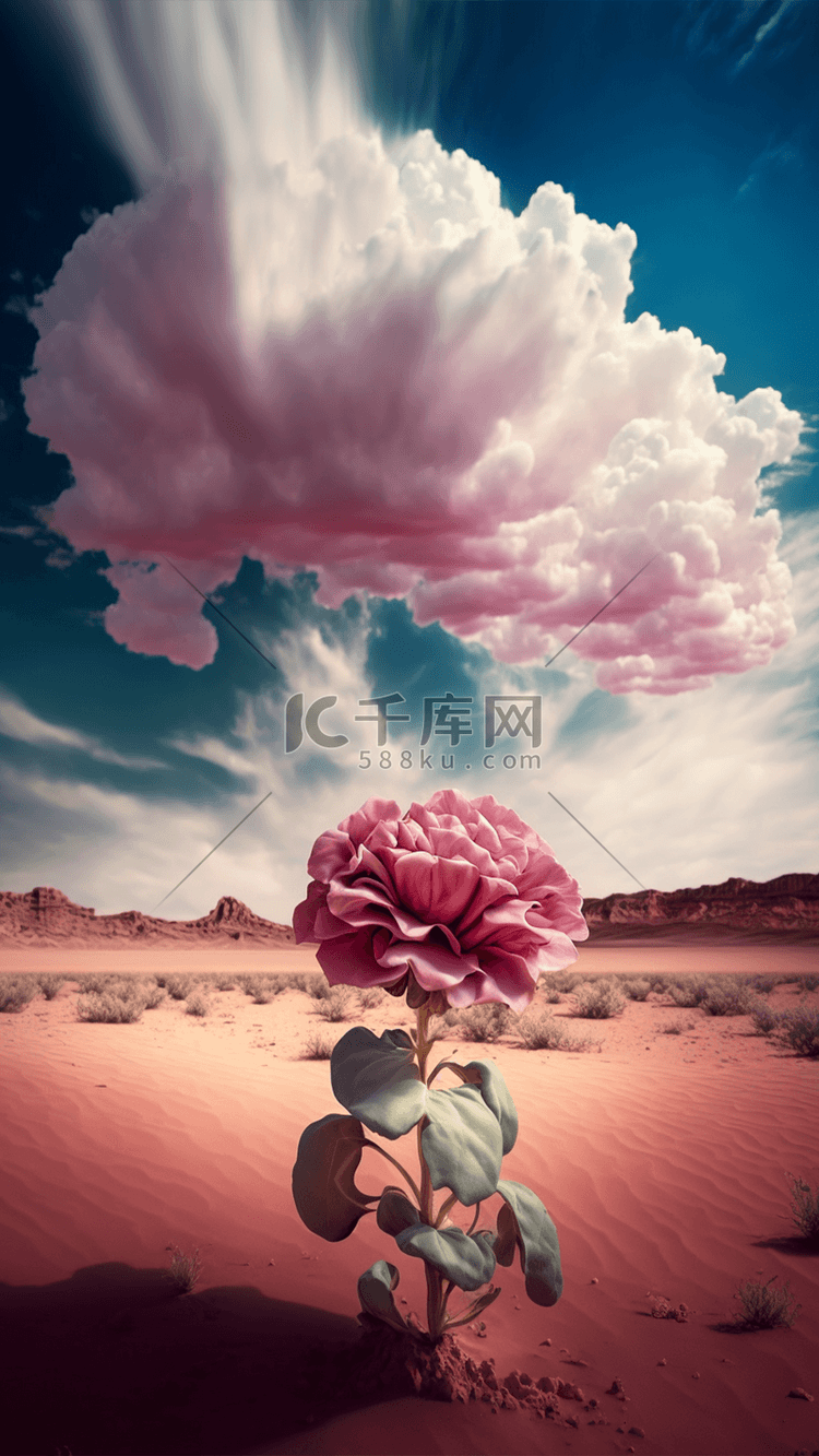沙漠玫瑰蓝天白云浪漫背景