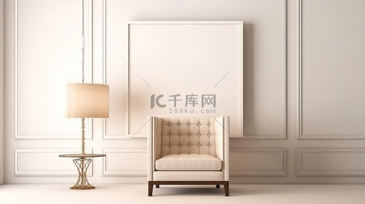 现代室内设计控制台扶手椅，白色