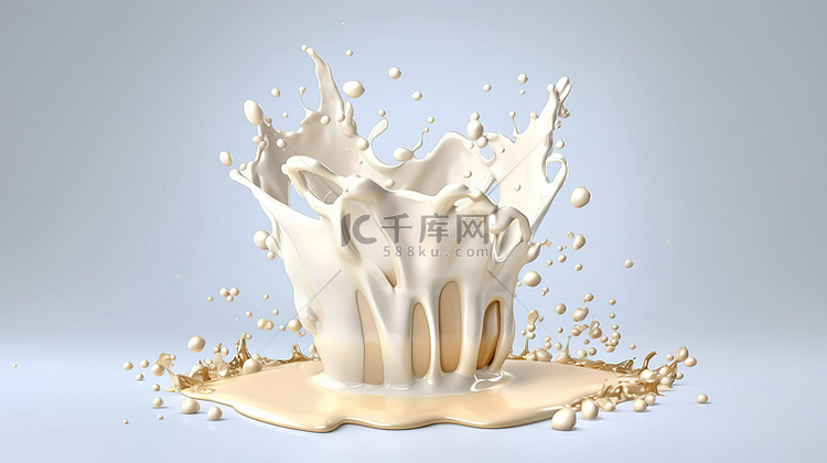 3d 渲染的牛奶冠飞溅