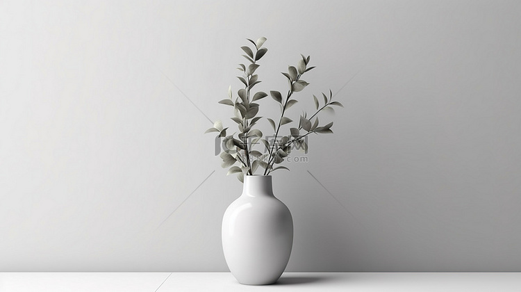 植物装饰的墙壁模型 3D 渲染