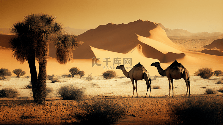 沙漠骆驼沙丘背景
