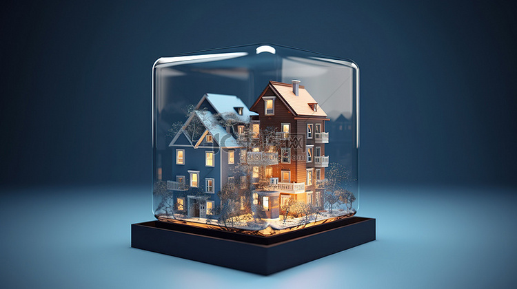 玻璃房子圈养的 3D 渲染概念