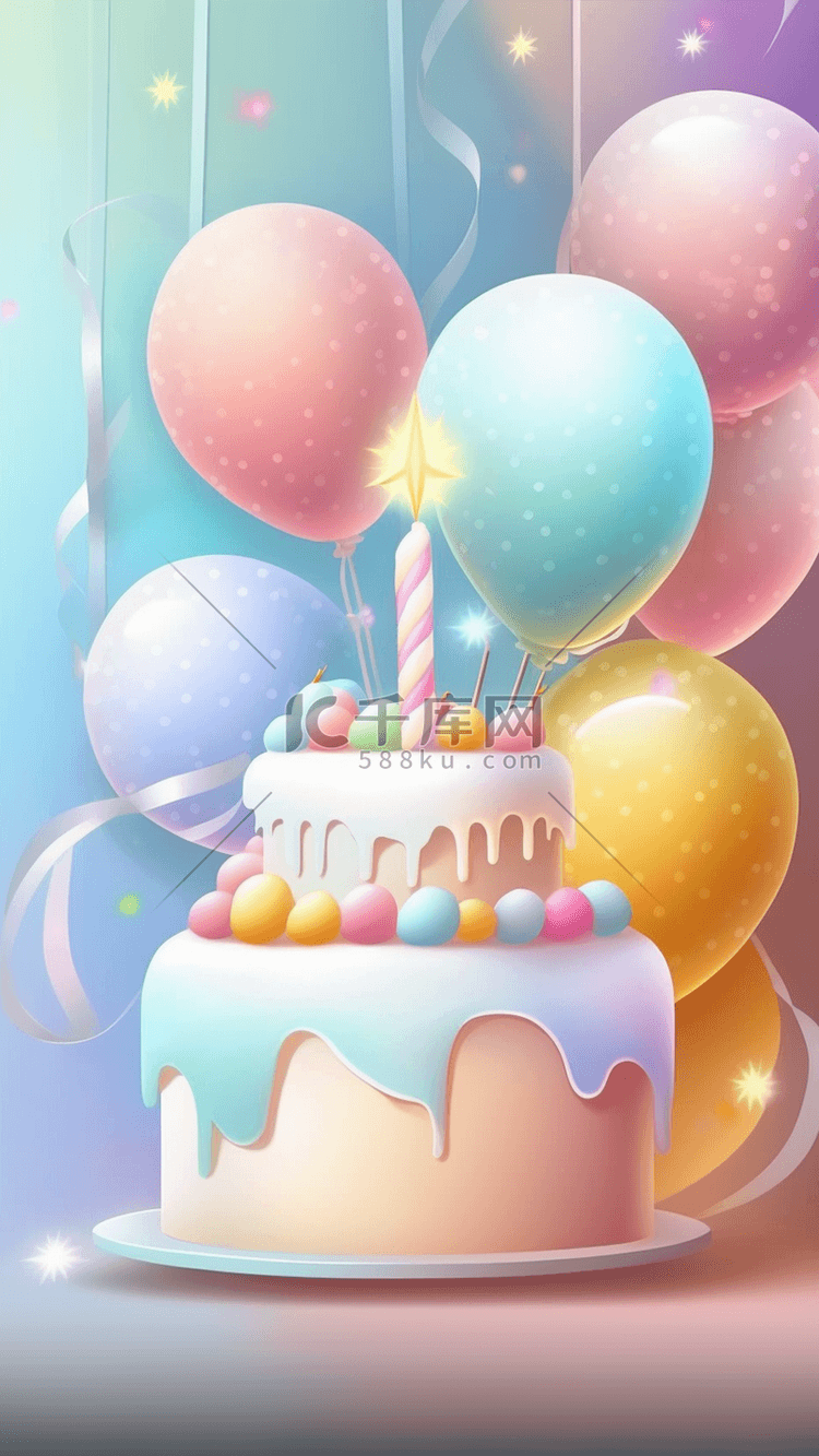 生日蛋糕气球蜡烛唯美背景