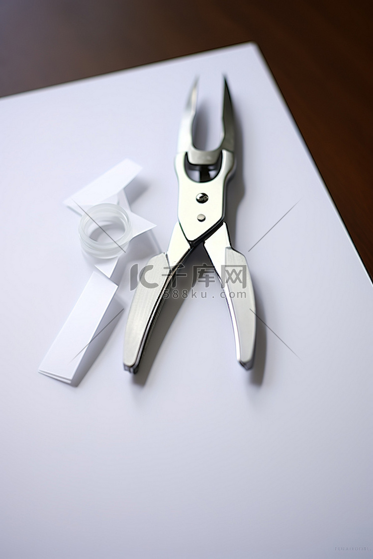 桌子上放着一把剪刀和一张白纸
