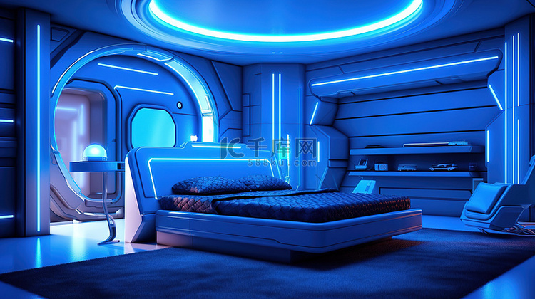 具有科幻元素的未来卧室内部的当