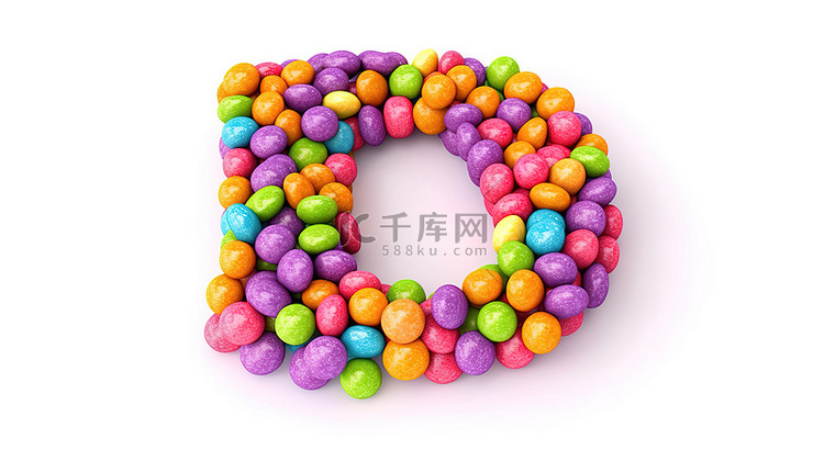 彩虹糖果的 3D 插图，其形状