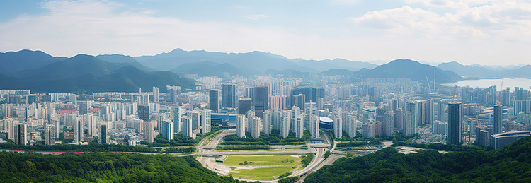 韩国市中心的鸟瞰图