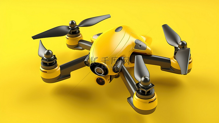 黄色背景与无人机的 3D 插图