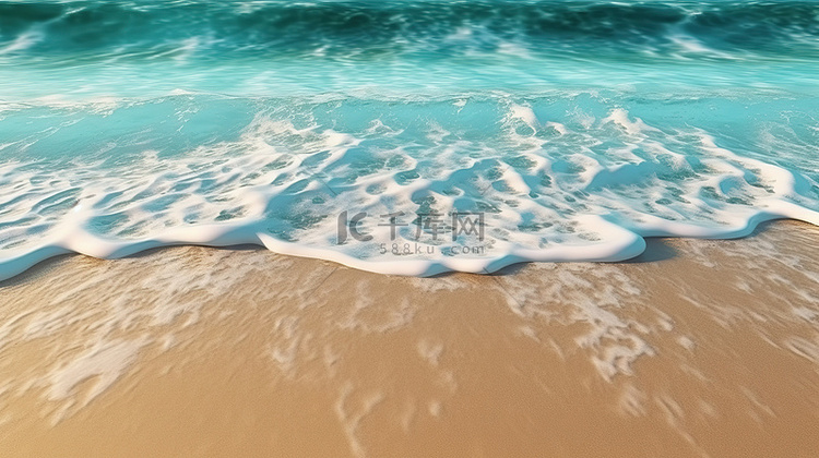 豪华沙滩的 3D 插图，蓝色海