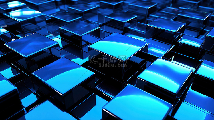 发光的黑色和蓝色方块的 3d 