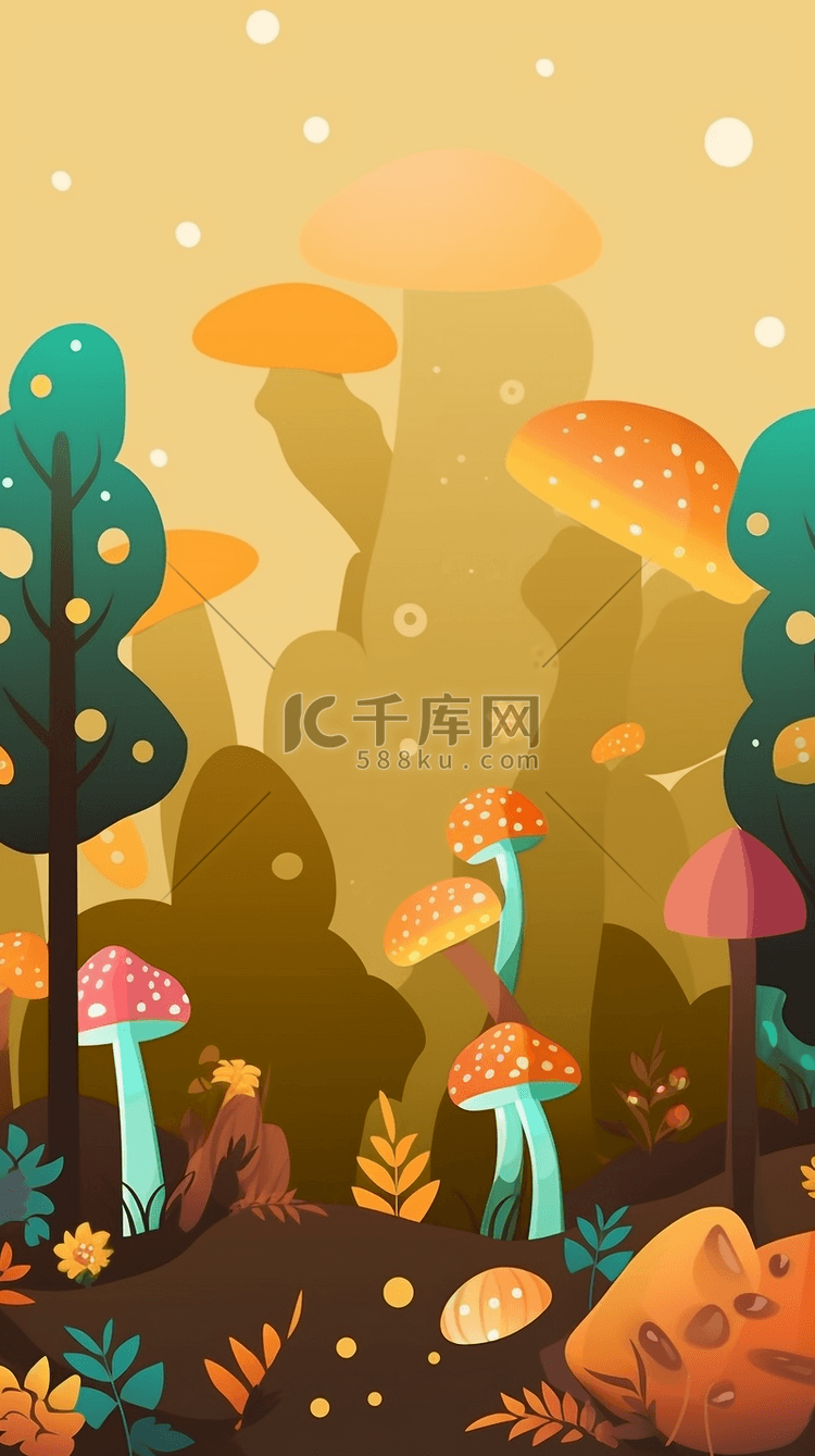 蘑菇秋天风景装饰图案卡通自然风