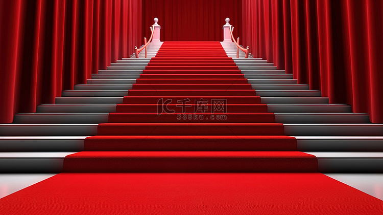 红地毯楼梯令人惊叹的 3D 渲