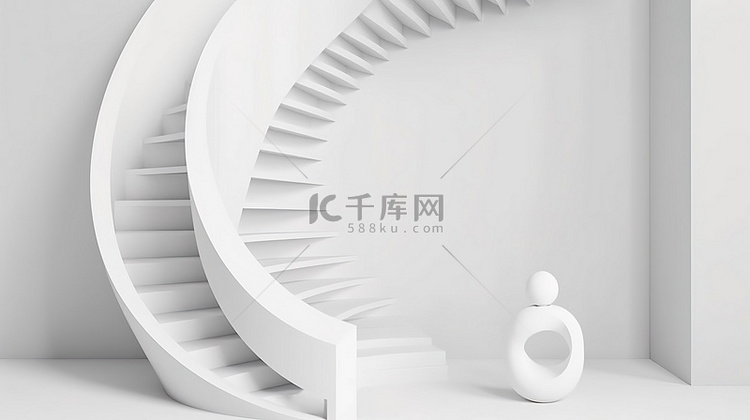 极简主义楼梯白色背景 3d 渲染