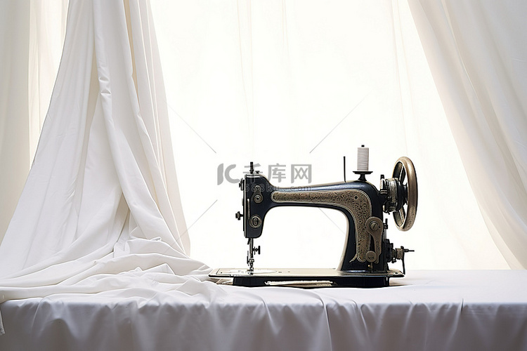 一台旧缝纫机显示在一张白纸上