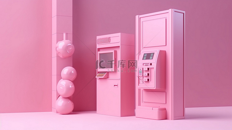银行和技术概念 3d 渲染粉红