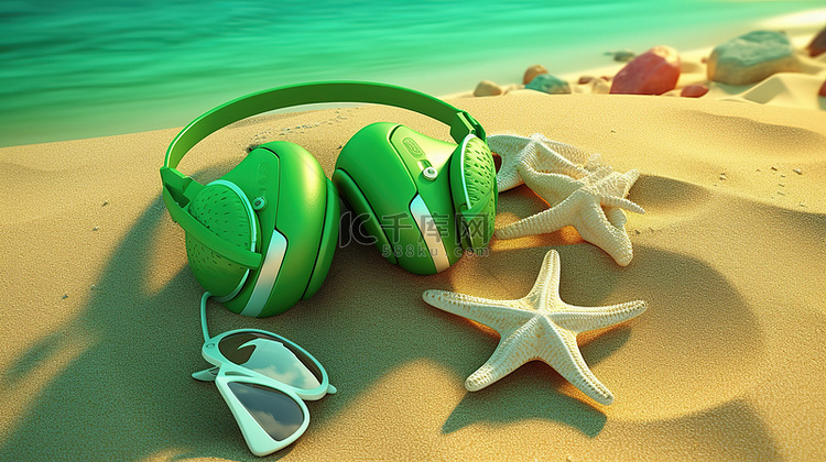 充满活力的海滩必需品耳机太阳镜