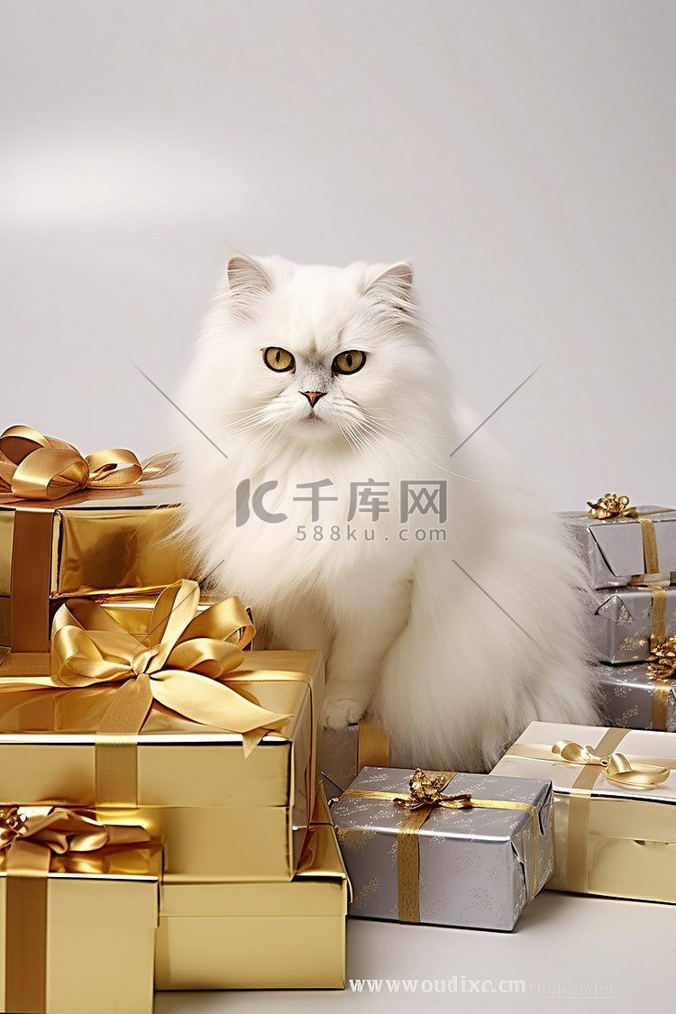 波斯猫与礼品盒