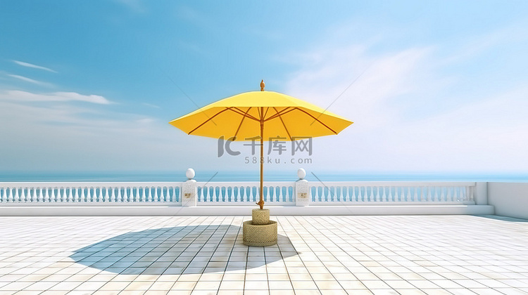 海滨露台的 3D 渲染，在风景