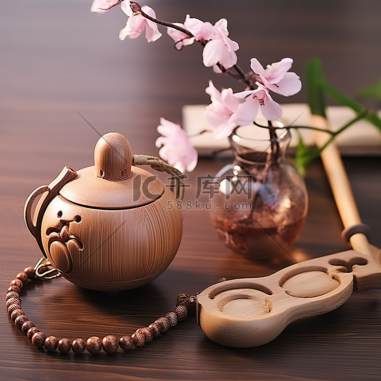 木架子上的竹茶壶花