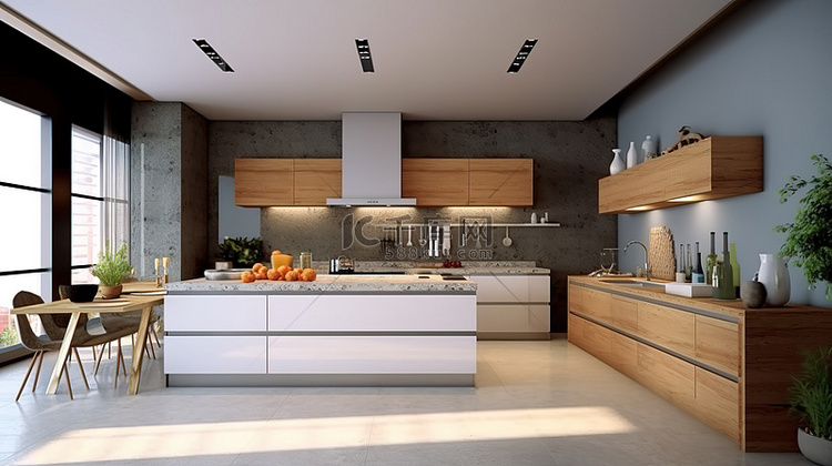 令人惊叹的厨房室内设计 3D 渲染