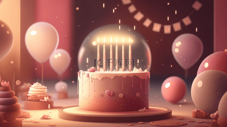 生日蛋糕气球梦幻背景