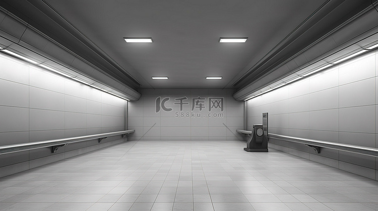 地铁站浅灰色墙壁上的 3D 渲