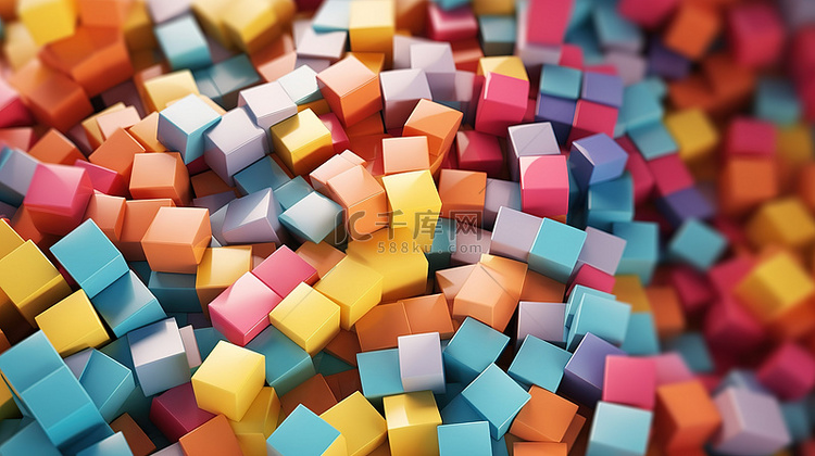多彩多姿的立方体盒背景的顶视图