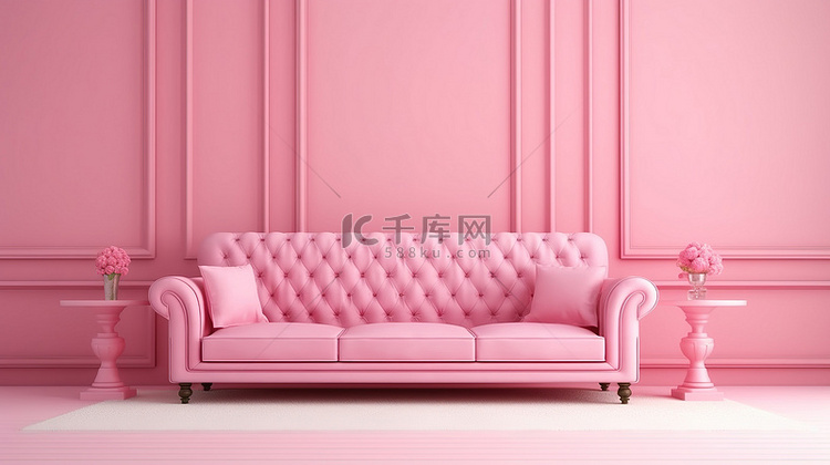 米施卡背景通过客厅的粉红色沙发