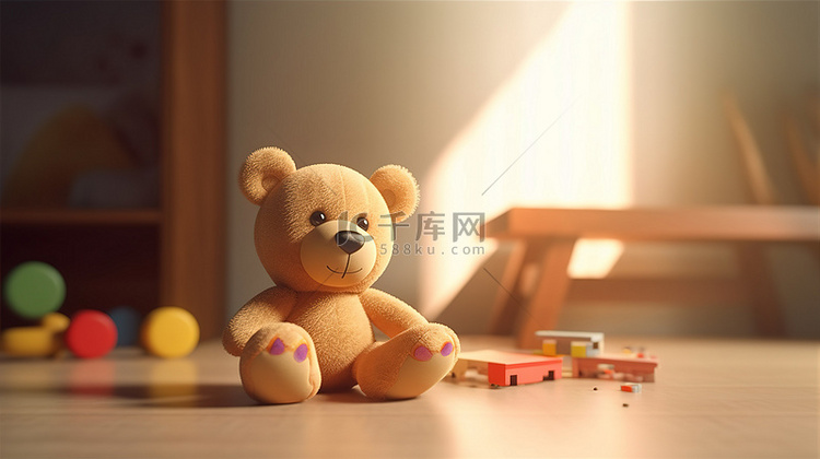 房间里的玩具熊模型与模拟图片火
