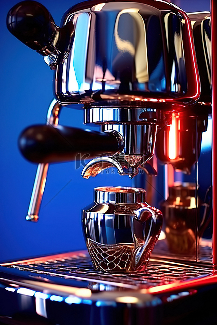 蓝色和红色的镀铬咖啡机