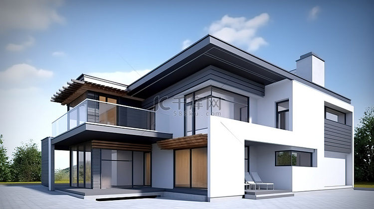 令人惊叹的 3D 渲染当代住宅