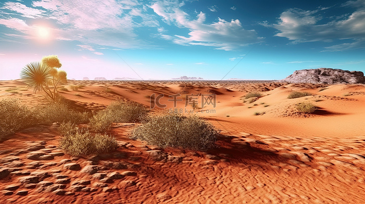 宁静的沙漠风景的 3d 渲染