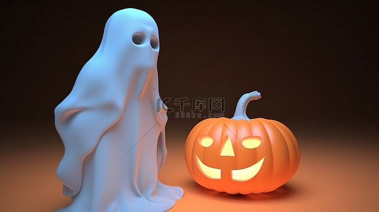 万圣节主题 3D 渲染以鬼魂和