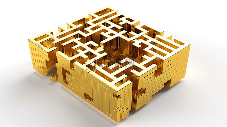 金色立方体迷宫等距抽象 3D 