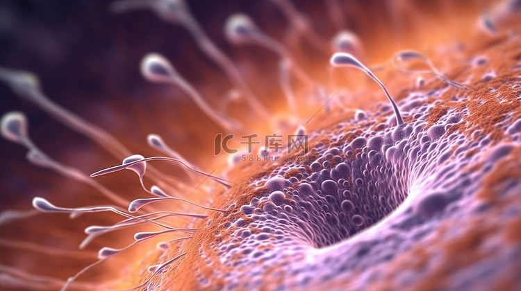 显微镜下精子的极端特写 3d 渲染