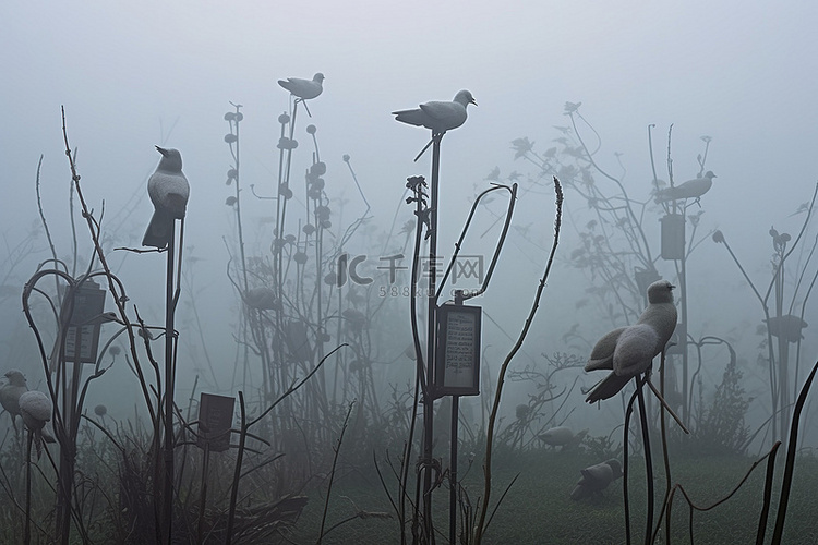 人们可以听到鸟儿在雾蒙蒙的背景