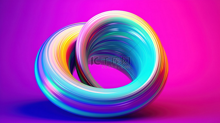 紫色背景下彩色彩虹波的 3d 渲染