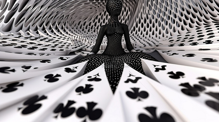 现代黑白设计的黑桃皇后扑克牌非