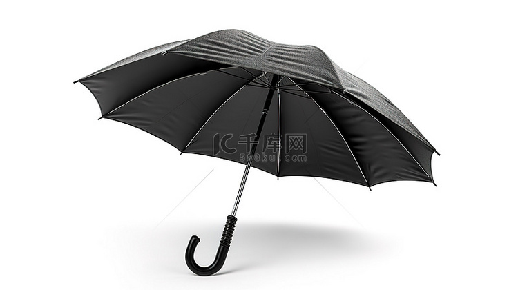 白色背景与孤独黑色雨伞的 3D