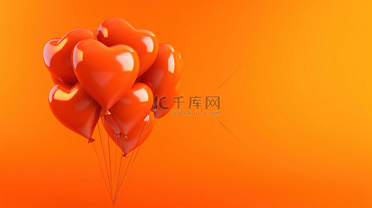 充满活力的红色心形气球，用于橙