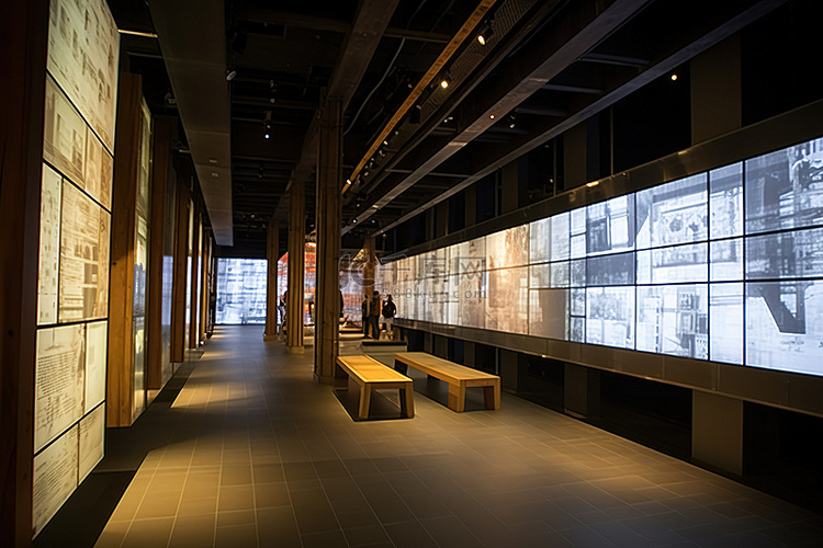 博物馆的走廊里铺满了木板