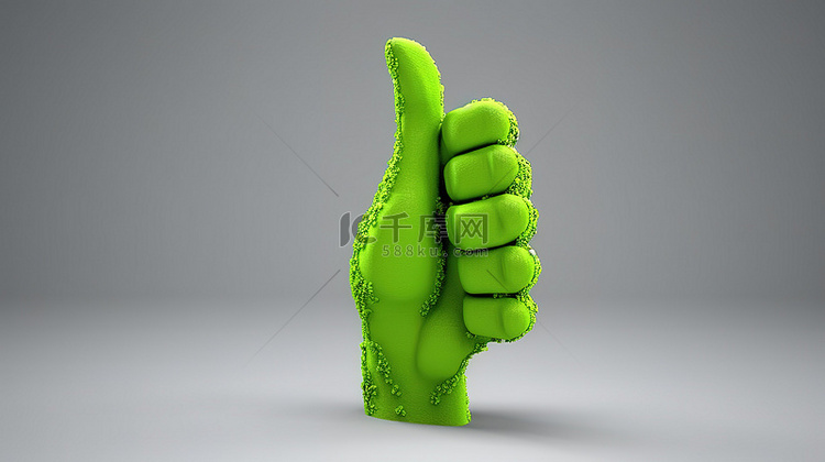 在绿色 3D 渲染图像中竖起大拇指