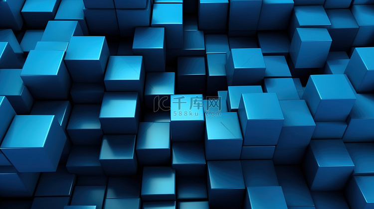 蓝色几何方块 3d 背景未来派渲染