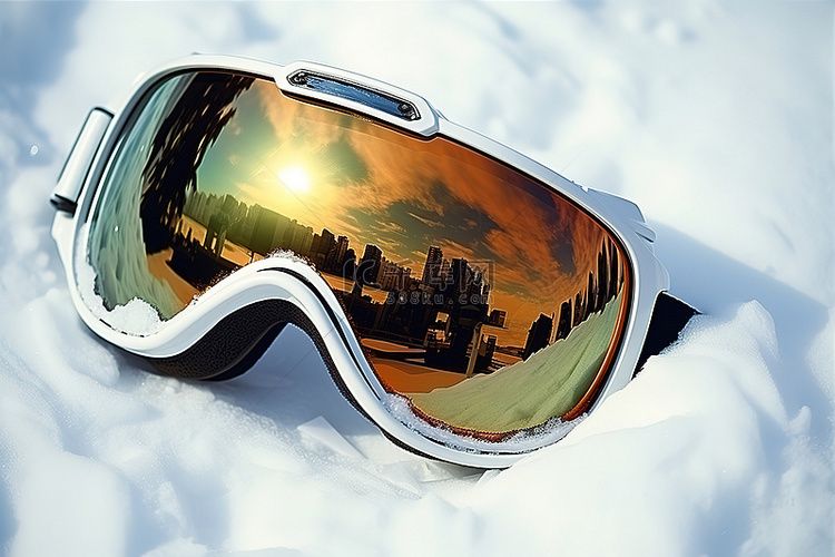 雪上的滑雪镜是雪地运动摄影