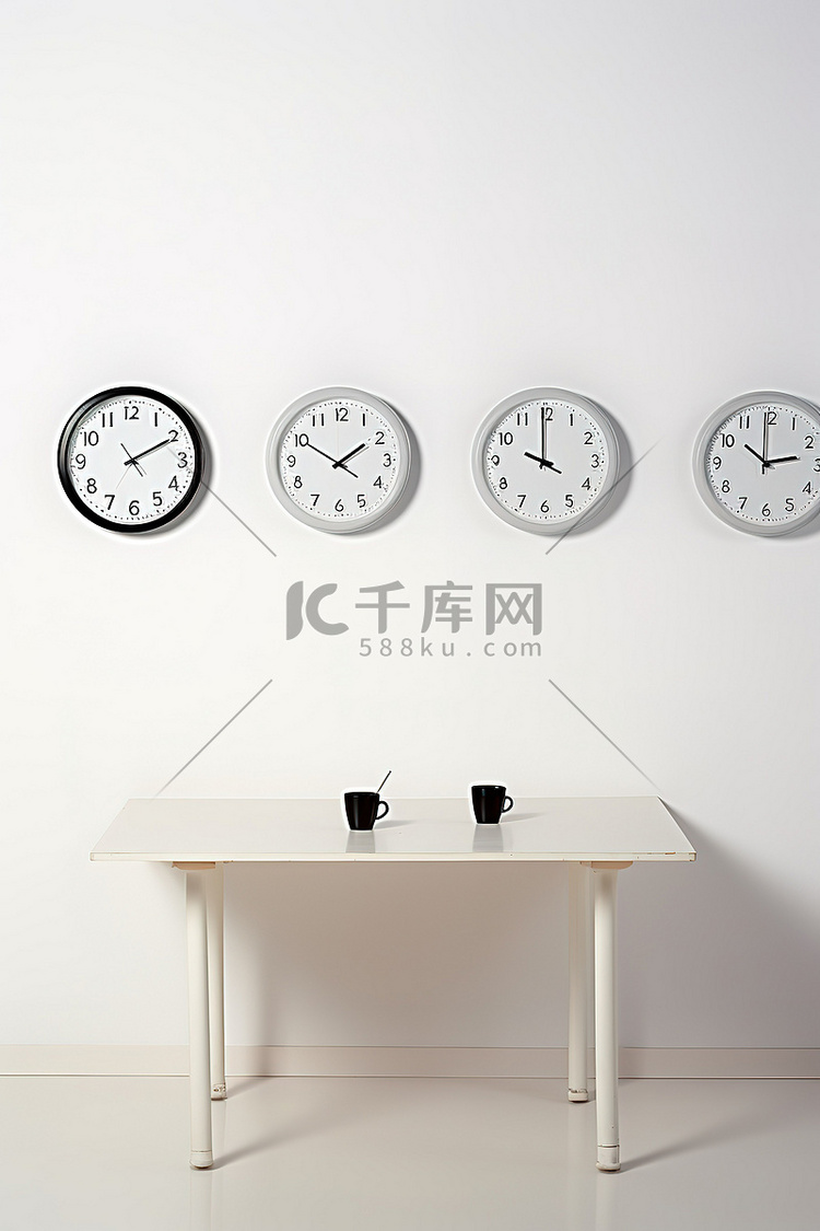 桌子上方有 5 个计时器和白色