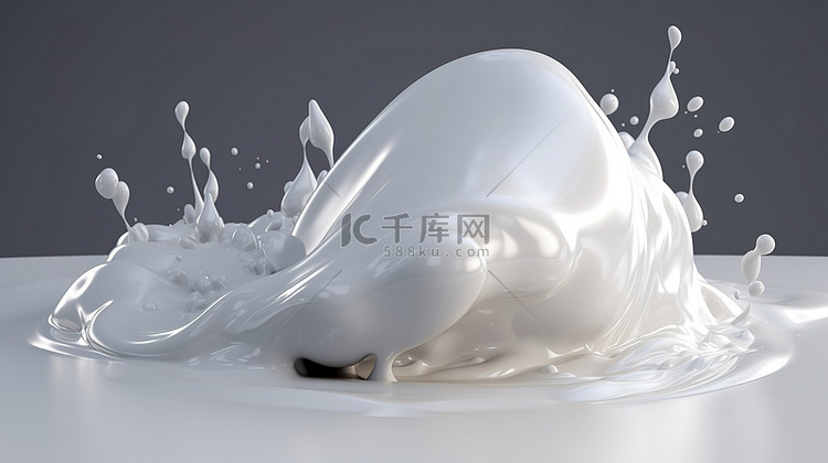 3D 渲染中漂浮的浅白色抽象液