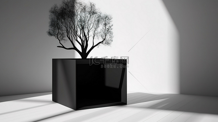 黑色木质开箱模型的 3D 渲染