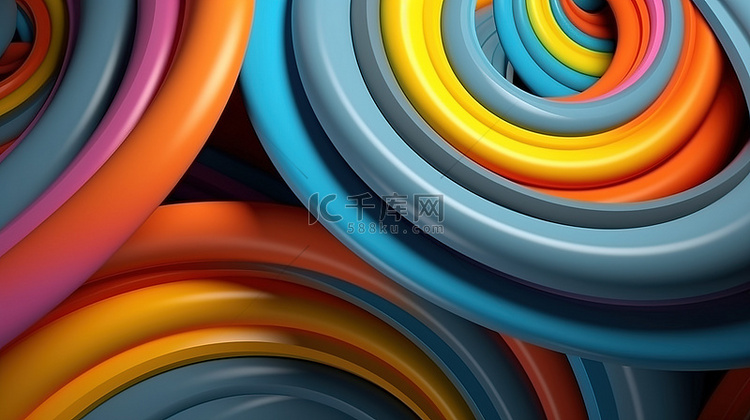 彩色圆圈螺旋反对灰色背景抽象 