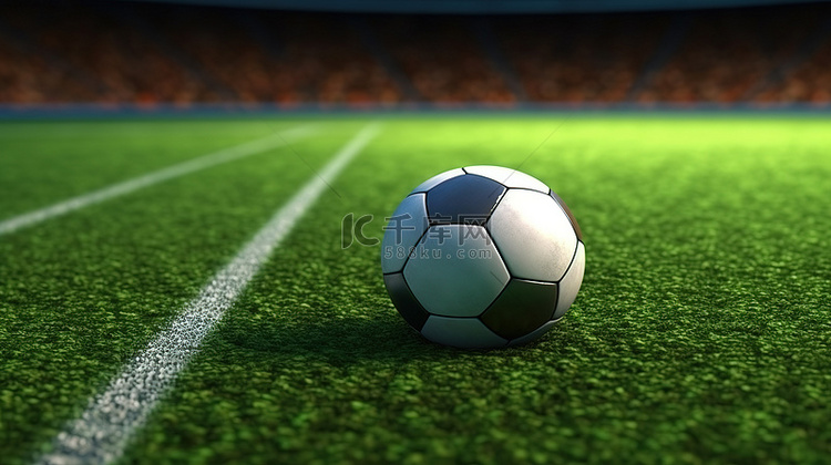 足球和带有边界线的场地的 3D